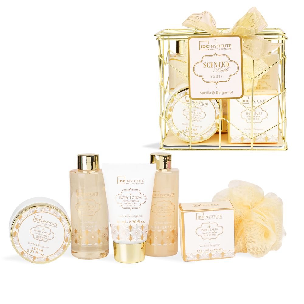 Cesta rejilla gold baño perfumado set regalo IDC