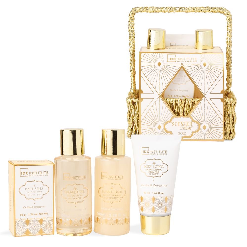 Cesta Rafia Gold Baño Perfumado - IDC Regalo