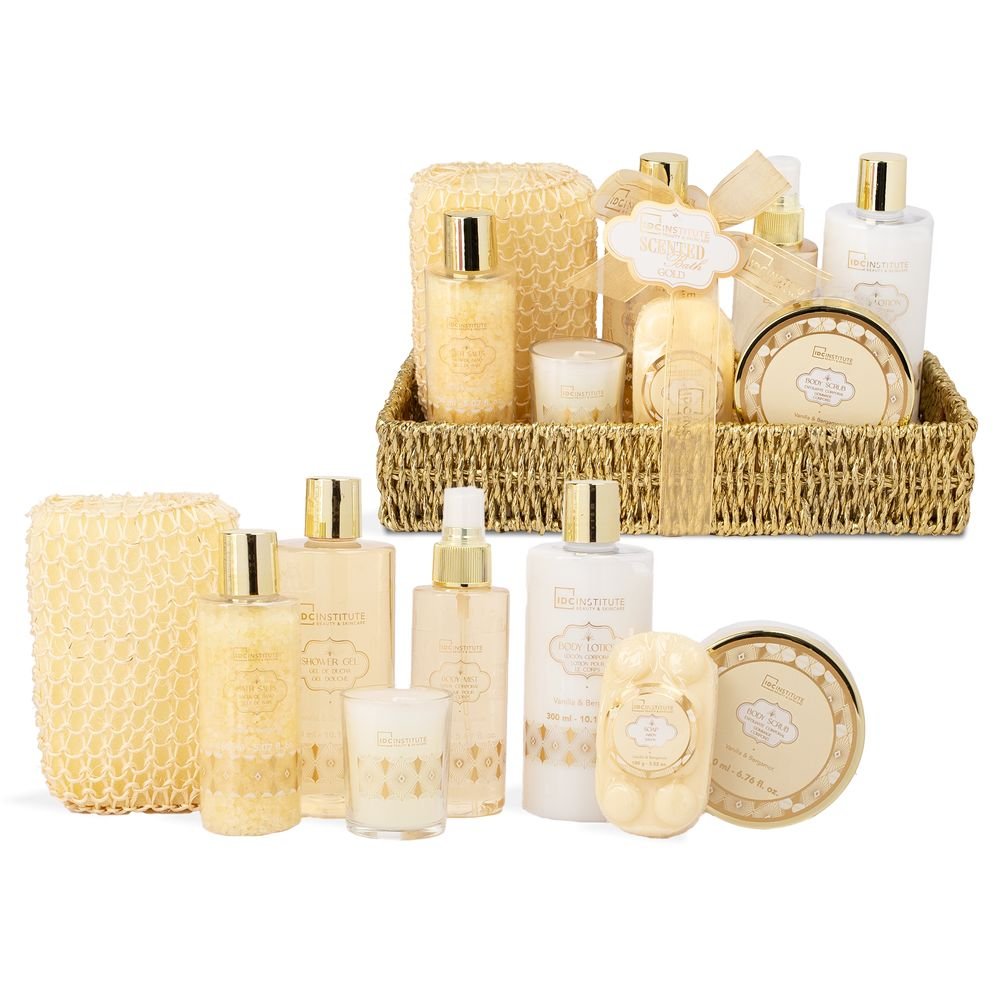 Cesta Rafia Gold Baño Perfumado Spa 8 piezas IDC
