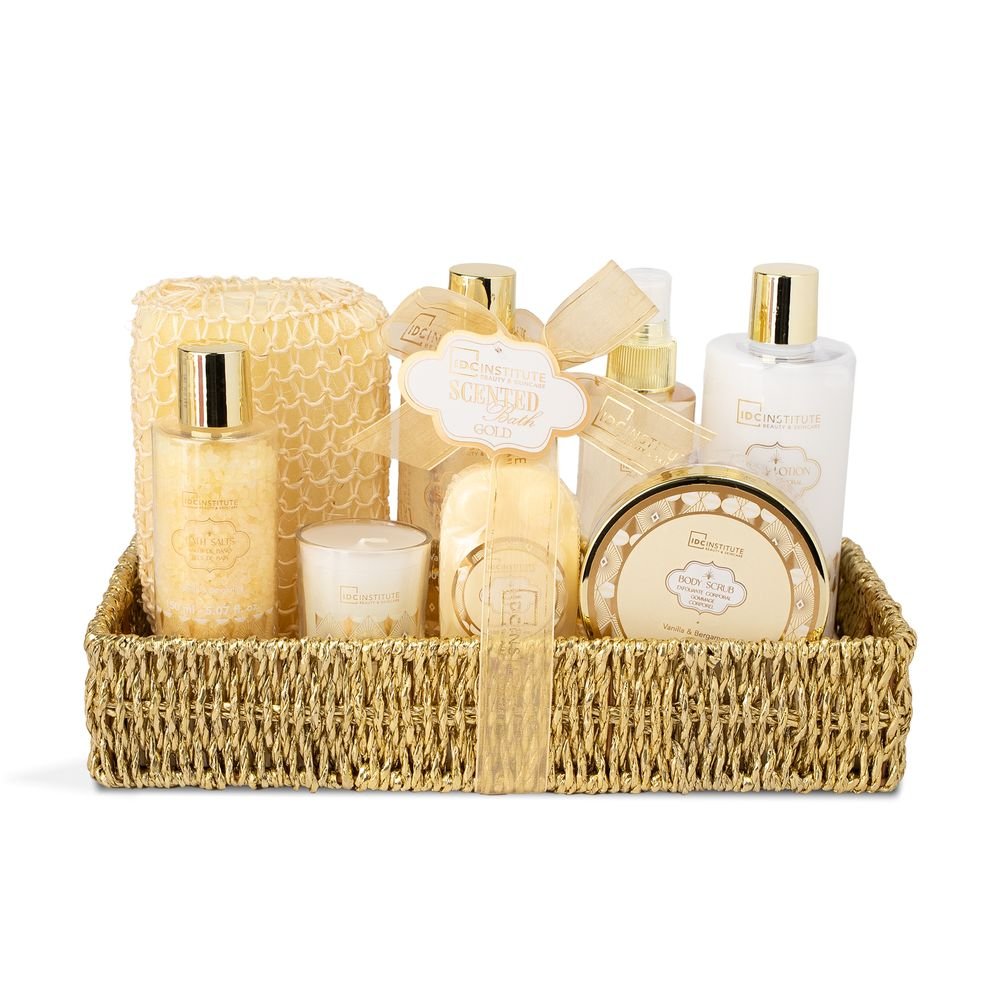 Cesta Rafia Gold Baño Perfumado Spa 8 piezas IDC