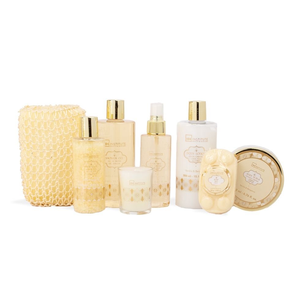 Cesta Rafia Gold Baño Perfumado Spa 8 piezas IDC