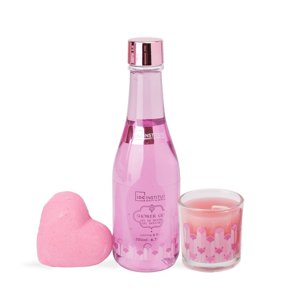 Set baño Rose Brillo Perfecto Gel, Vela y Bomba