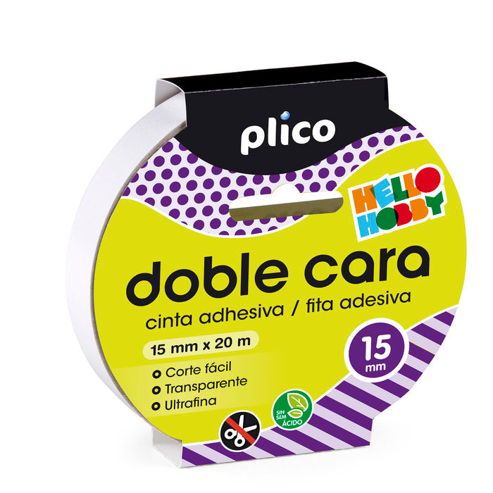 CINTA ADHESIVA 15MM X 20M DOBLE CARA | 1 UNIDADES | (PLICO)