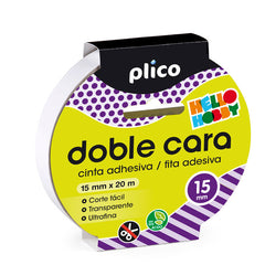 CINTA ADHESIVA 15MM X 20M DOBLE CARA | 1 UNIDADES | (PLICO)