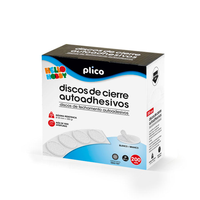 Discos cierre textil blancos autoadhesivos 20 mm Plico pack 200 unidades Imagen principal del producto
