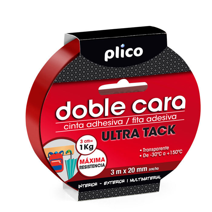 CINTA ADHESIVA DOBLE CARA ULTRA TACK 20 MM X 3 METROS | 1 UNIDADES | (PLICO) Imagen principal del producto