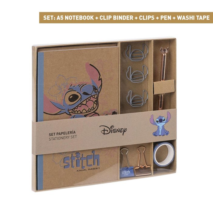 Set Papelería Stitch Cuaderno A5+ Clips, Pen y Washi Tape Marca Cerda Regalo Imagen principal del producto