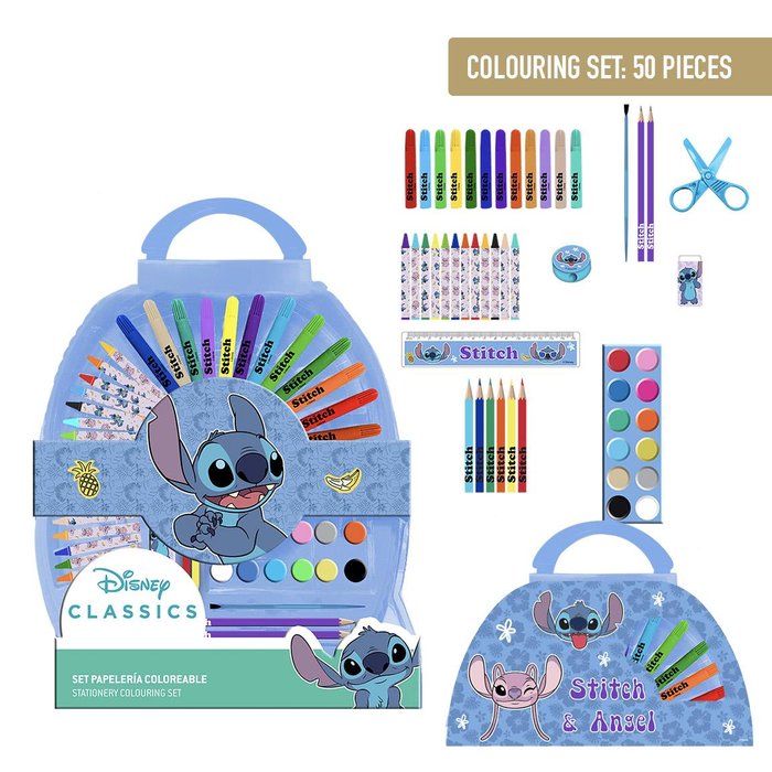 Set Papeleria Coloreable Maletin Redondo 50 Piezas Stitch CERDA Regalo