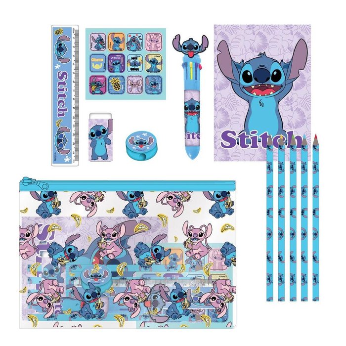 Set papelería escolar Stitch estuche transparente