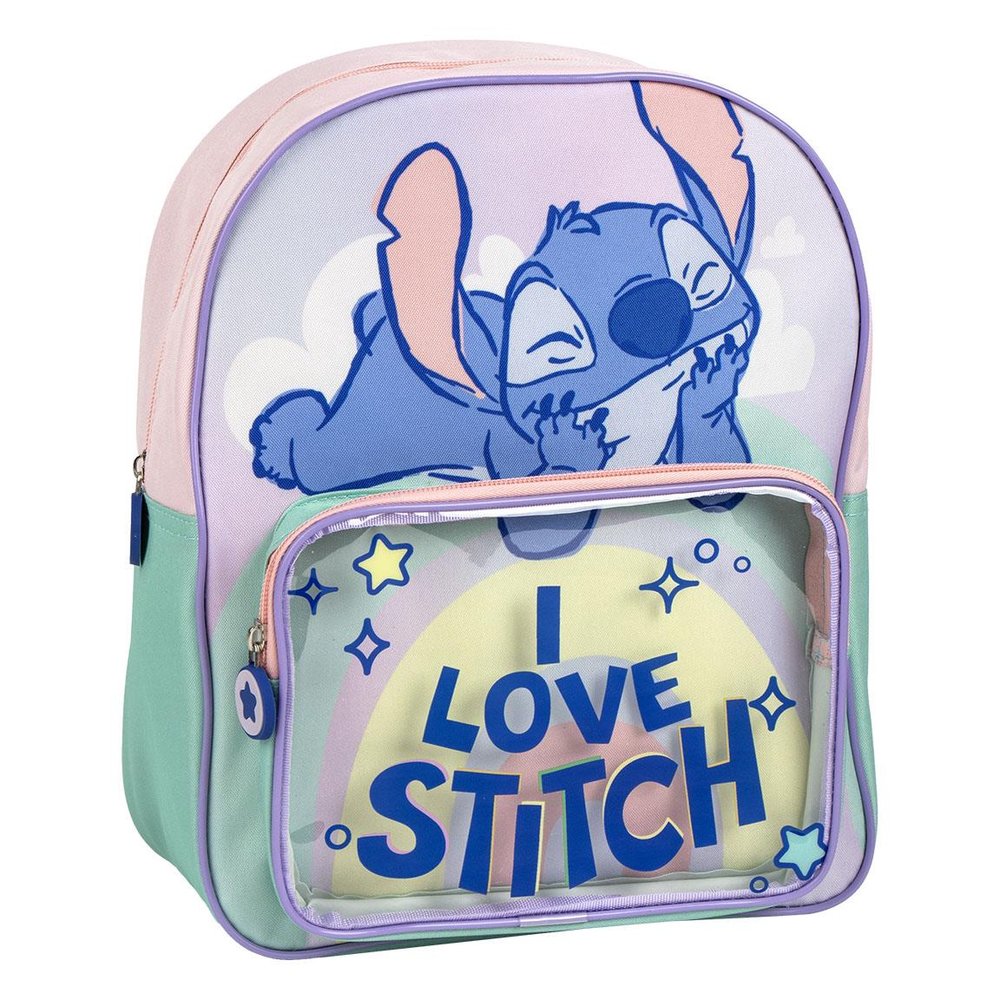 MOCHILA INFANTIL CON BOLSILLO TRANSPARENTE STITCH LOVE | CERDA DISEÑO Imagen principal del producto