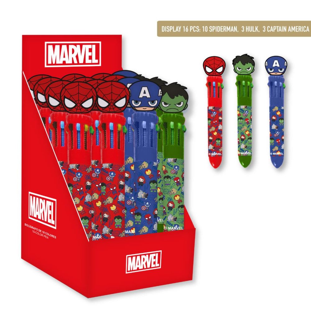 Expositor 16 Bolígrafos 8 Colores Avengers Surtidos CERDA Regalo