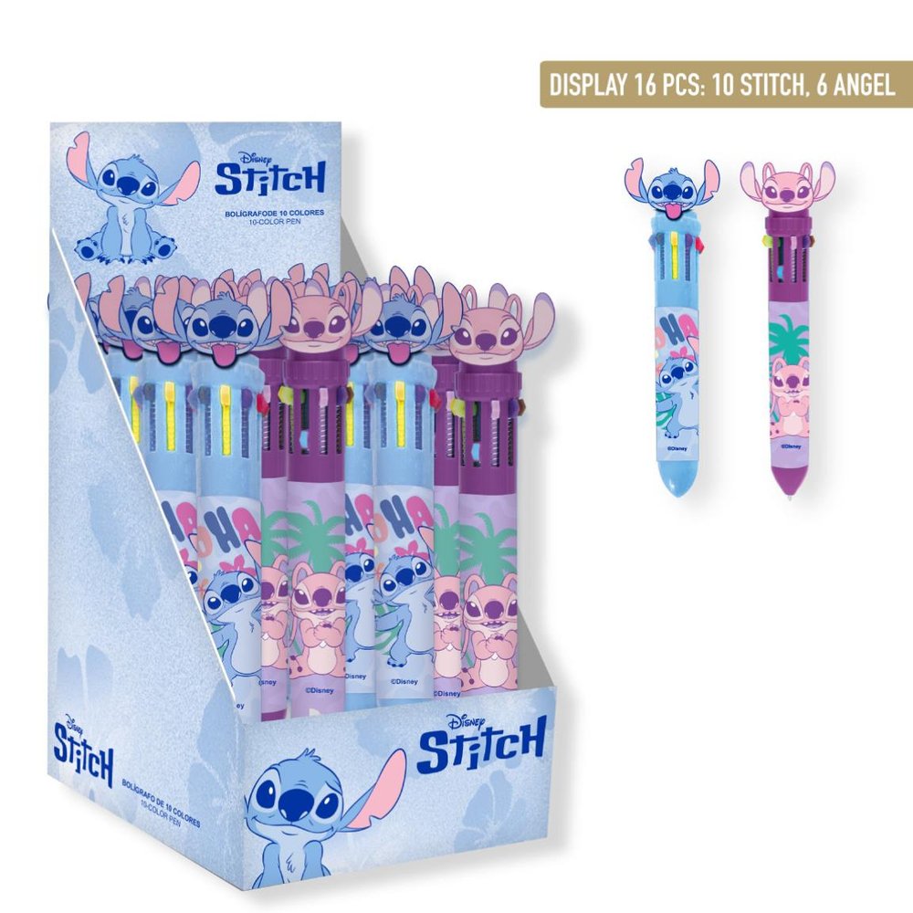 Expositor 16 Bolígrafos Stitch 10 Colores con Topper CERDA Regalo