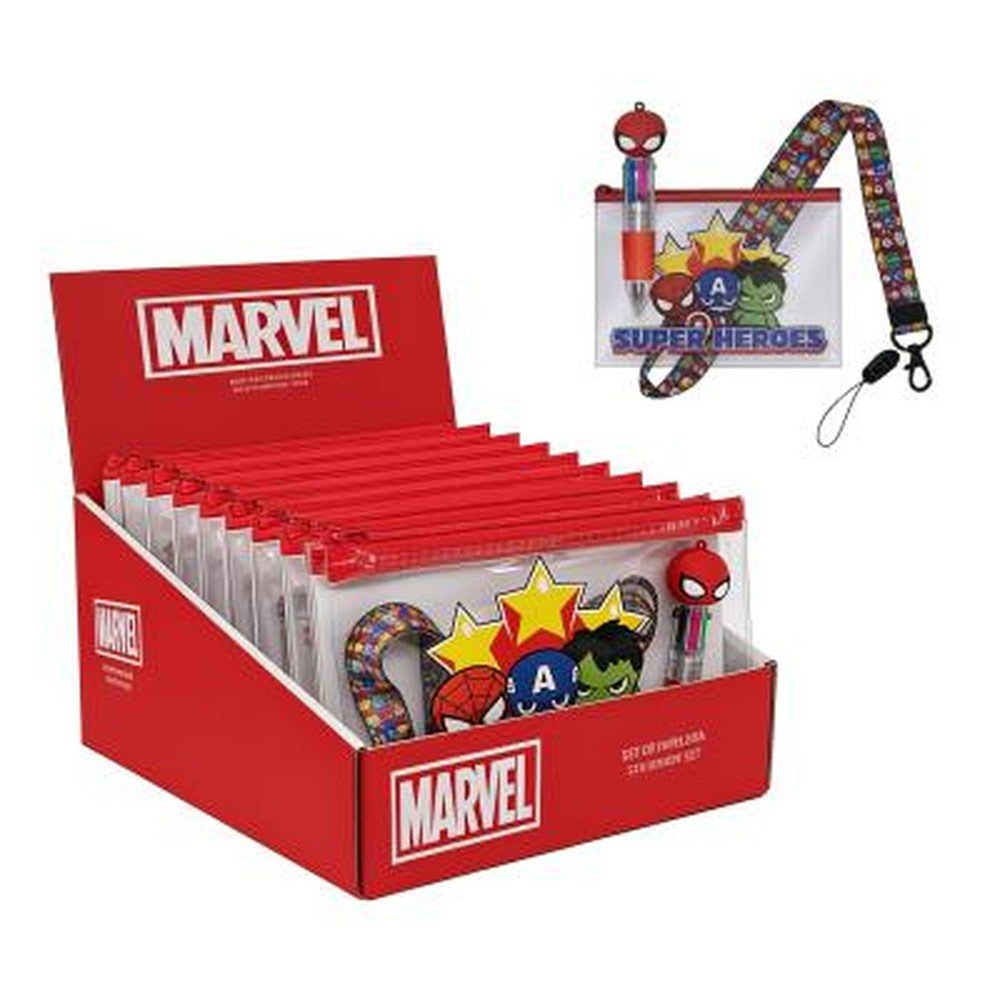 Set estuche transparente + bolí + colgante Marvel Cerda