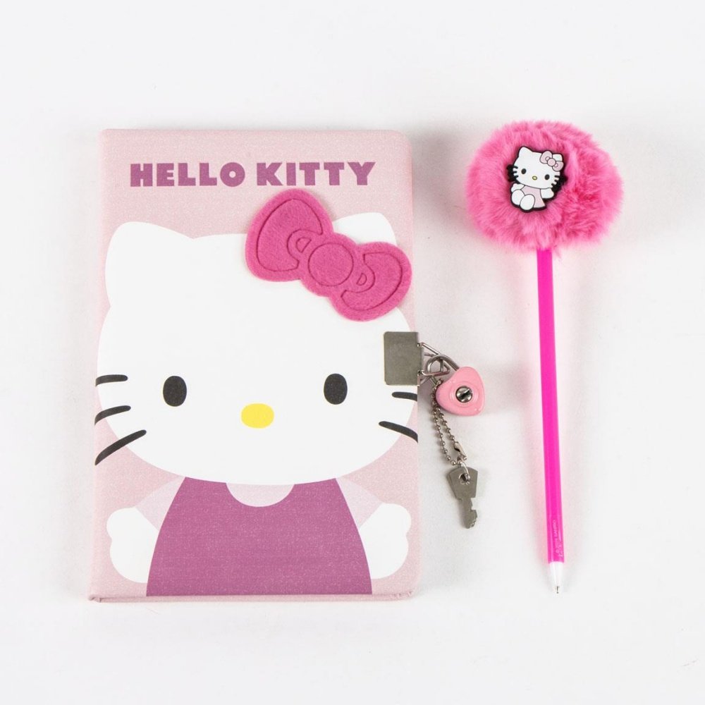 Set Diario con Candado + Bolí Peluche Hello Kitty