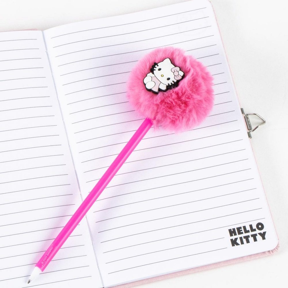 Set Diario con Candado + Bolí Peluche Hello Kitty