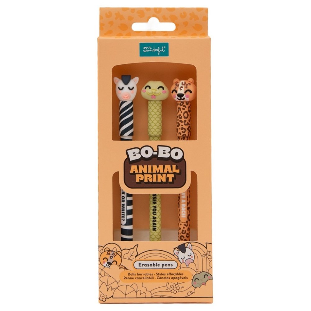 Set de 3 Bolígrafos Borrables Bo-bo Snake Leopard and Zebra MR Wonderful