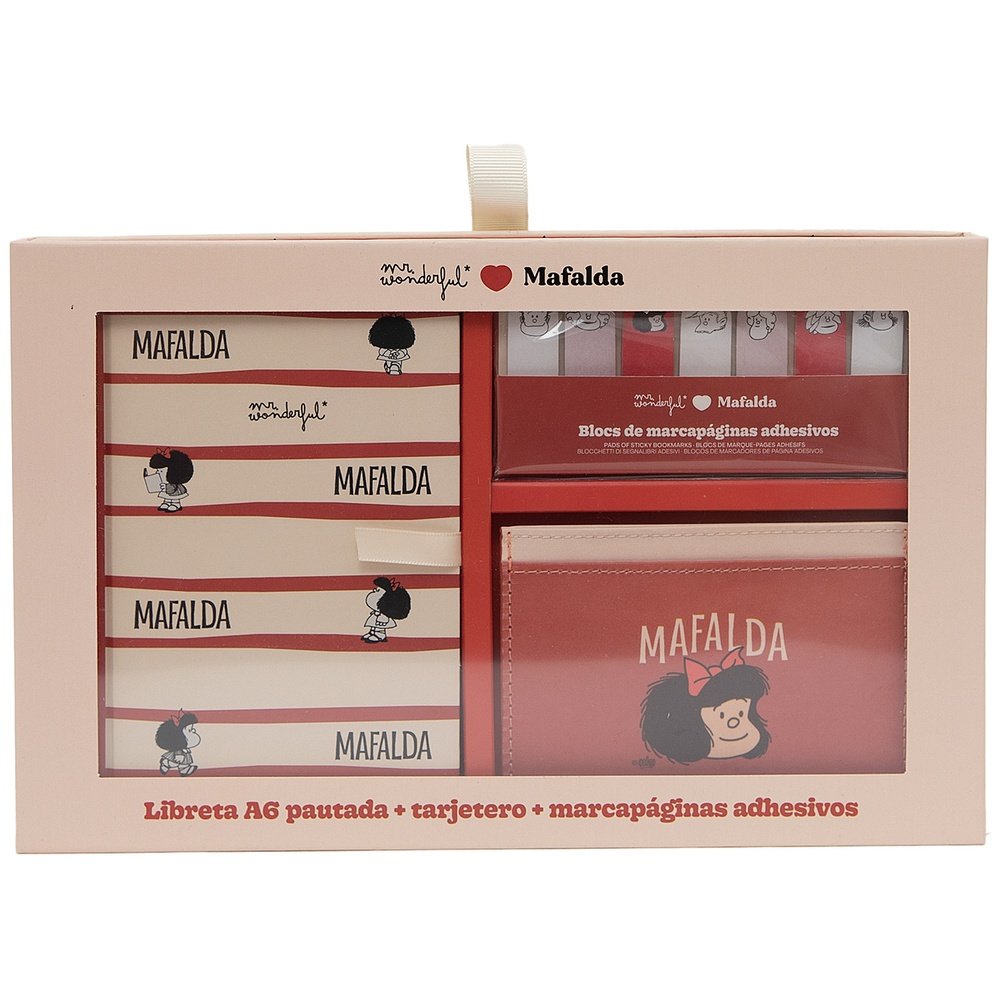 Set Libreta A6, Tarjetero y Marcapáginas Adhesivos Mafalda MR Wonderful Imagen principal del producto
