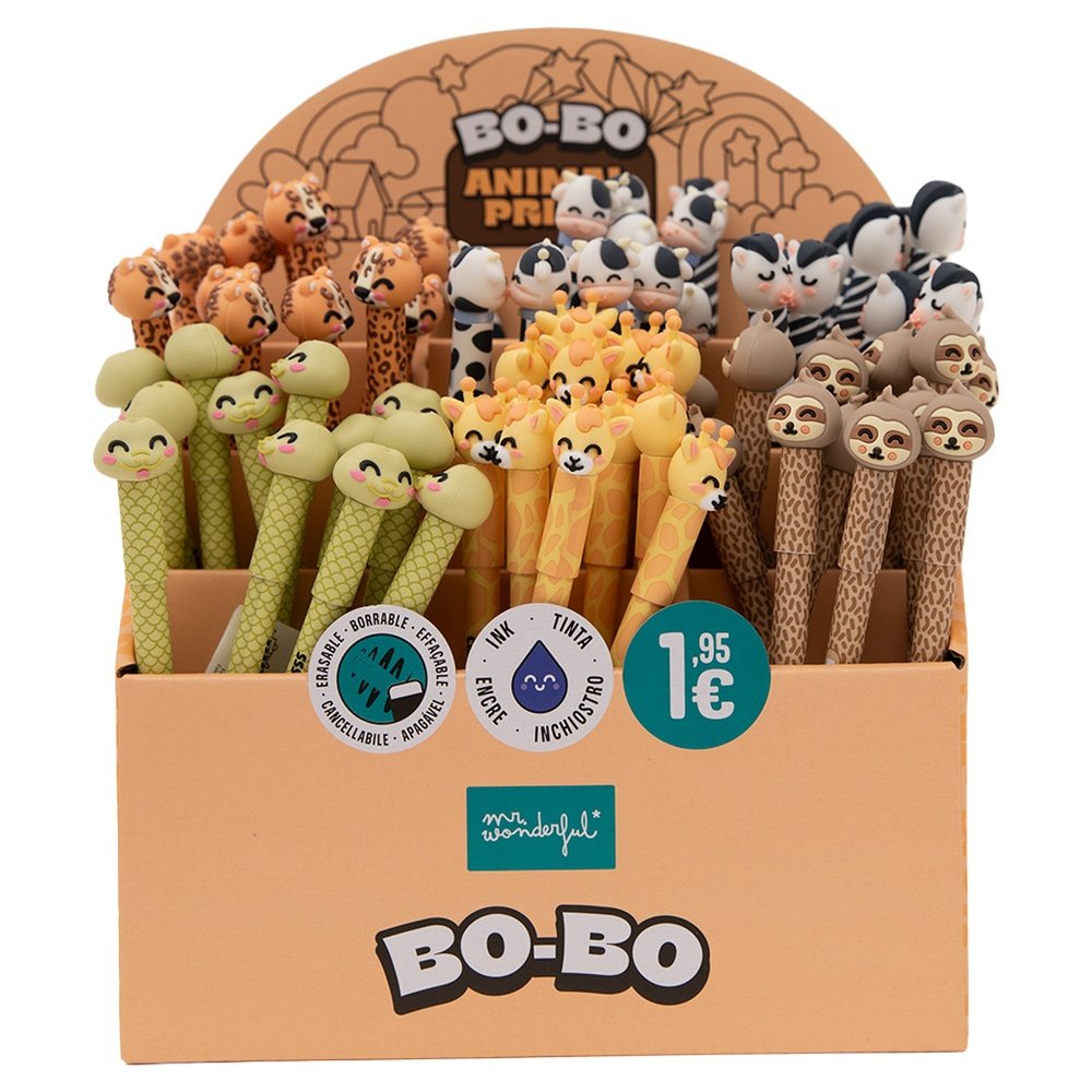 Expositor 72 Bolígrafos Borrables Bo-bo Animal Print MR Wonderful