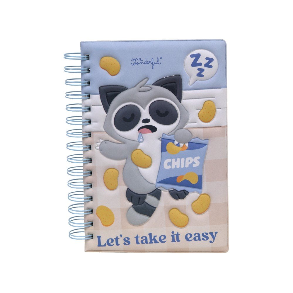 Libreta A5 240H Liso con Stickers Squishy Lazy Mapache MR Wonderful Imagen principal del producto