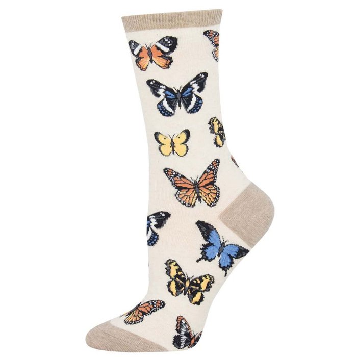 CALCETINES DE ALGODON MEDIA CAÑA 36-41 BUTTERFLIES IVORY | SOCKSMITH | 1 UNIDAD | 8482920400108