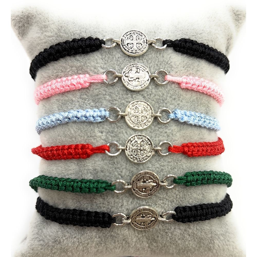Pulsera San Benito 9mm baño plata macramé, pack 6 uds