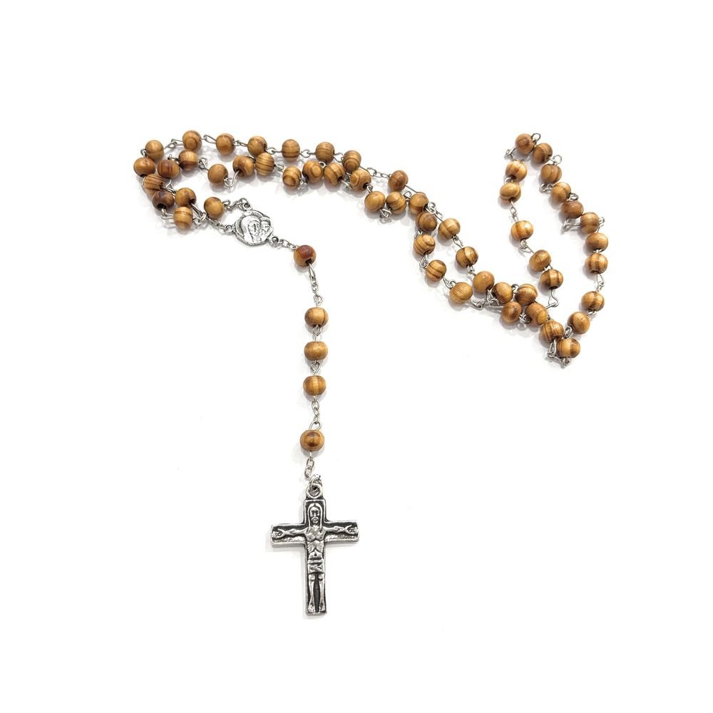 Rosario madera Virgen del Camino baño plata De Bussy