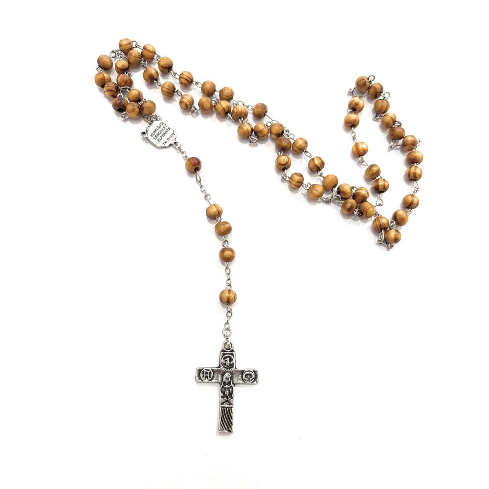 Rosario madera Virgen del Camino baño plata De Bussy