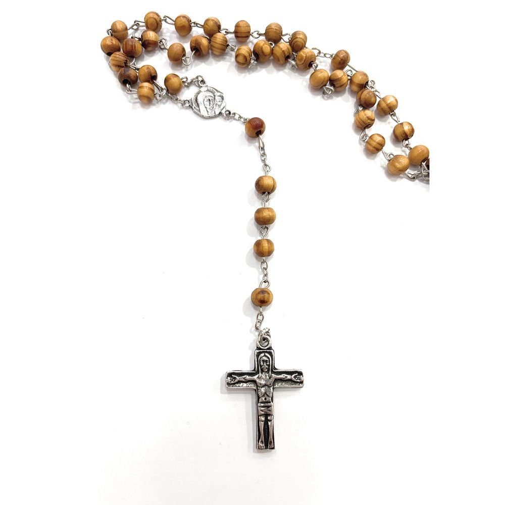Rosario madera Virgen del Camino baño plata De Bussy