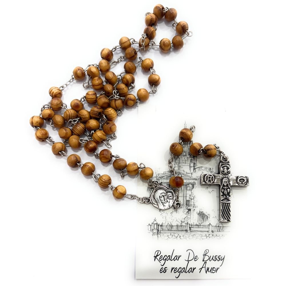 Rosario madera Virgen del Camino baño plata De Bussy