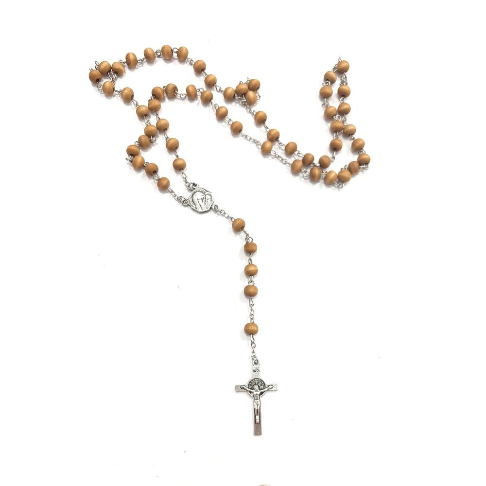 Rosario madera virgen camino cruz San Benito baño plata