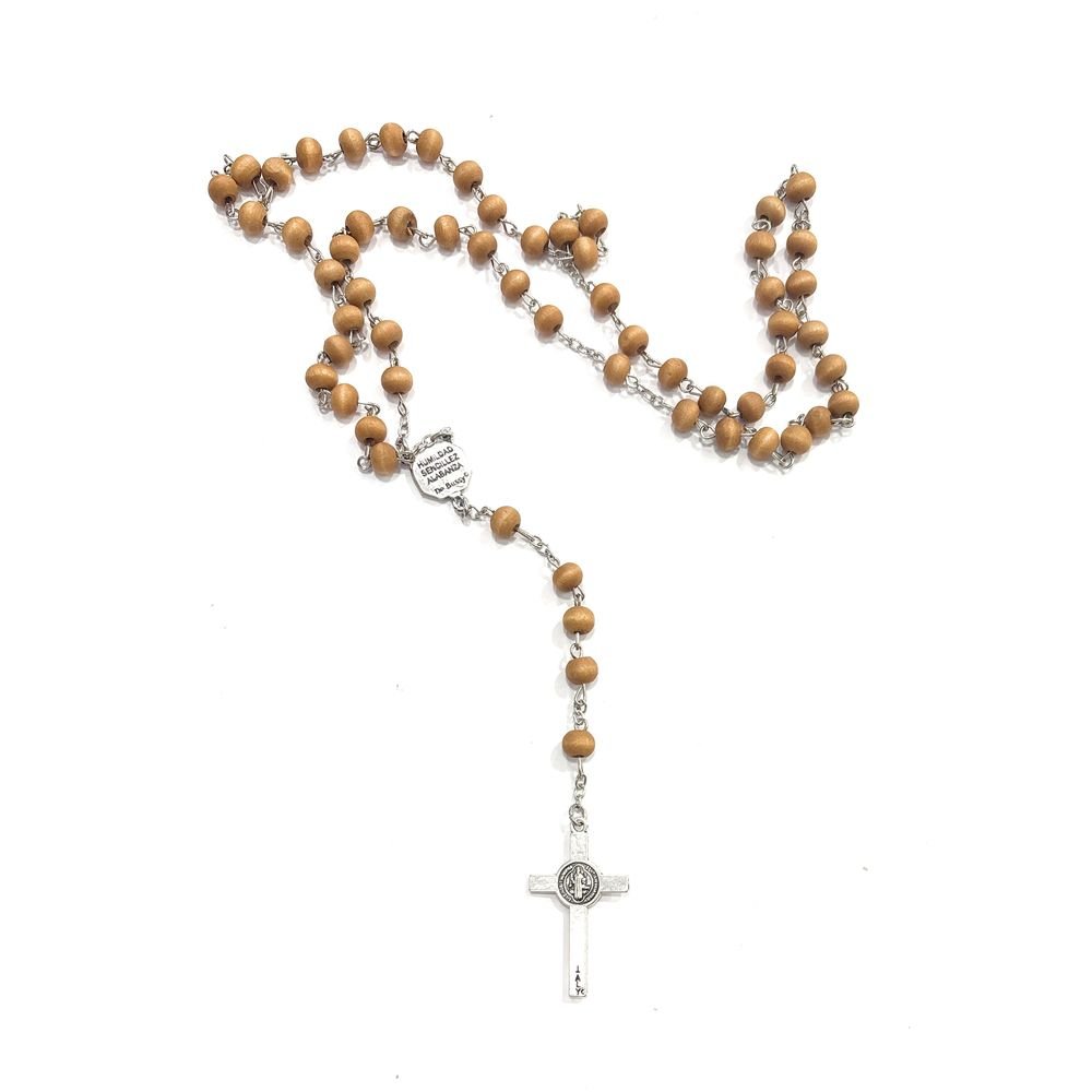 Rosario madera virgen camino cruz San Benito baño plata
