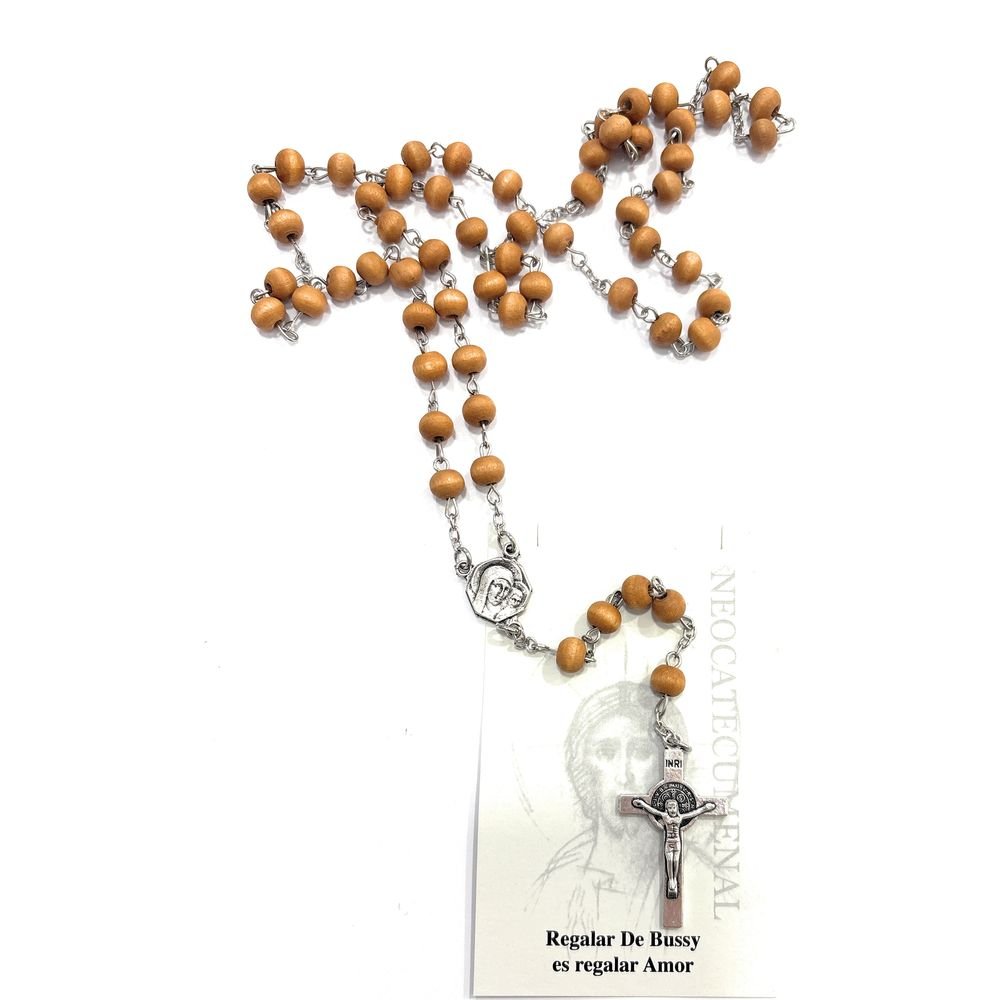 Rosario madera virgen camino cruz San Benito baño plata
