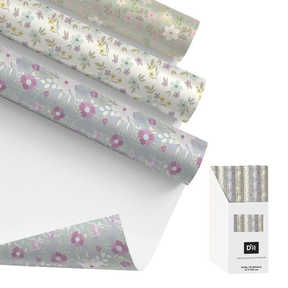 Papel regalo 200x70cm flores surtidos DCASA, pack 72