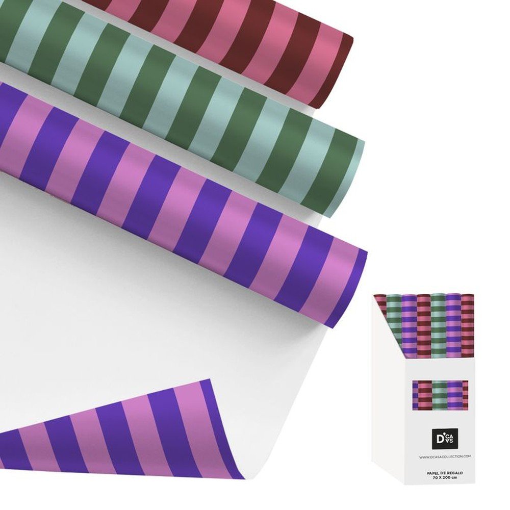 Papel regalo 200x70cm rayas bicolor surtidos (72 unidades)
