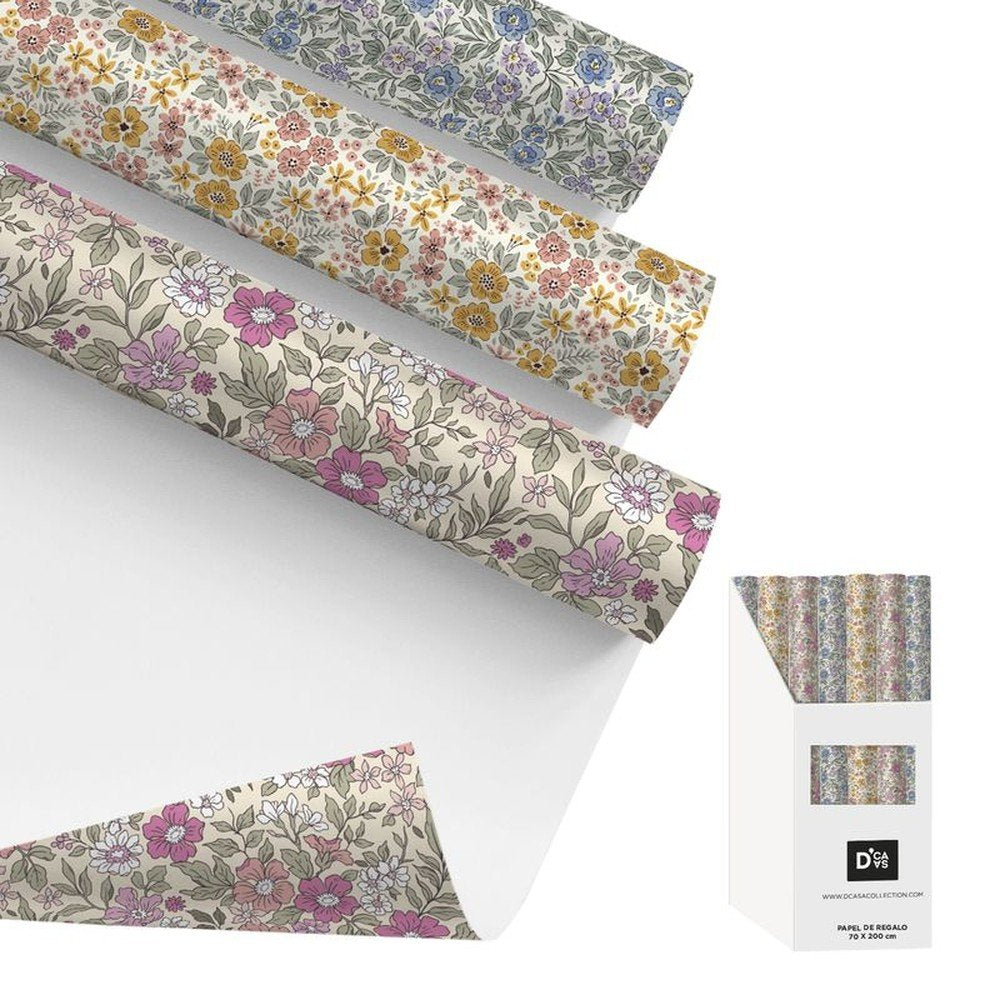 Papel regalo flores 200x70cm DCASA, pack 72 unidades