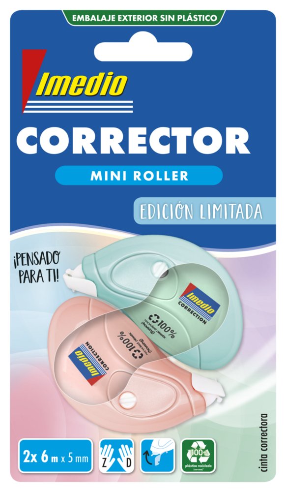 Blister 2 Corrector Imedio Mini Roller 5mm x 6m Pastel Imagen principal del producto