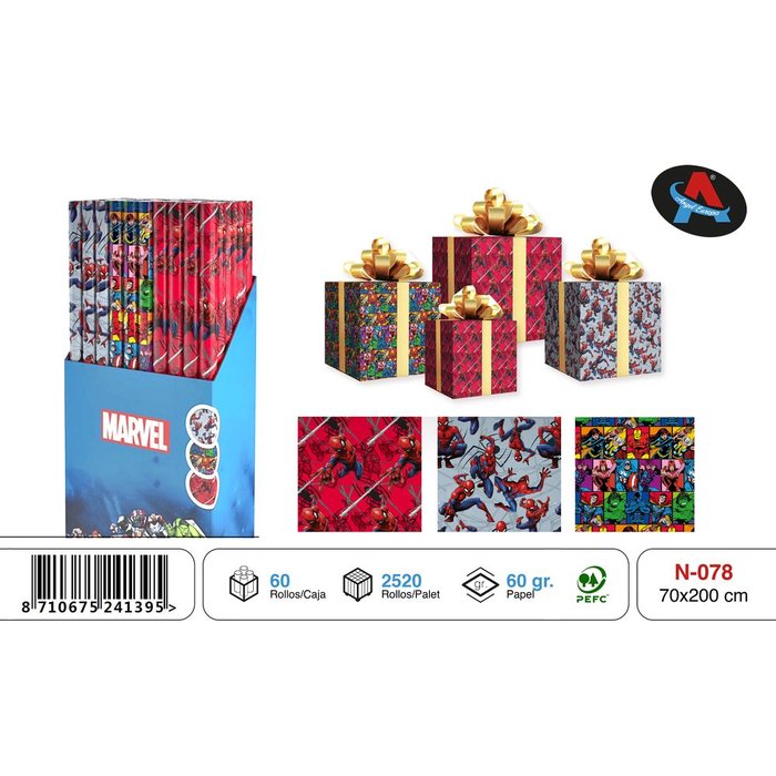 PAPEL REGALO ROLLO 70X200 MARVEL | ANGEL EUROPA | ENVASE 60 UDS. UNIDAD | 8710675241395 Imagen principal del producto