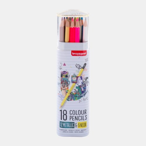 LAPIZ BRUYNZEEL 18 COLORES METALIZADOS Y NEON ESTUCHE METAL | 1 UNIDADES | (TALENS ESPAÑA)