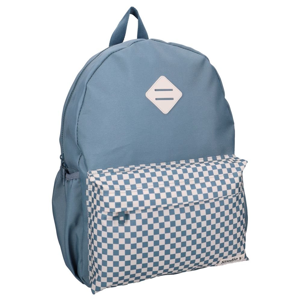 Mochila escolar 39x29 Bolsillo frontal Chess azul combinada VADOBAG