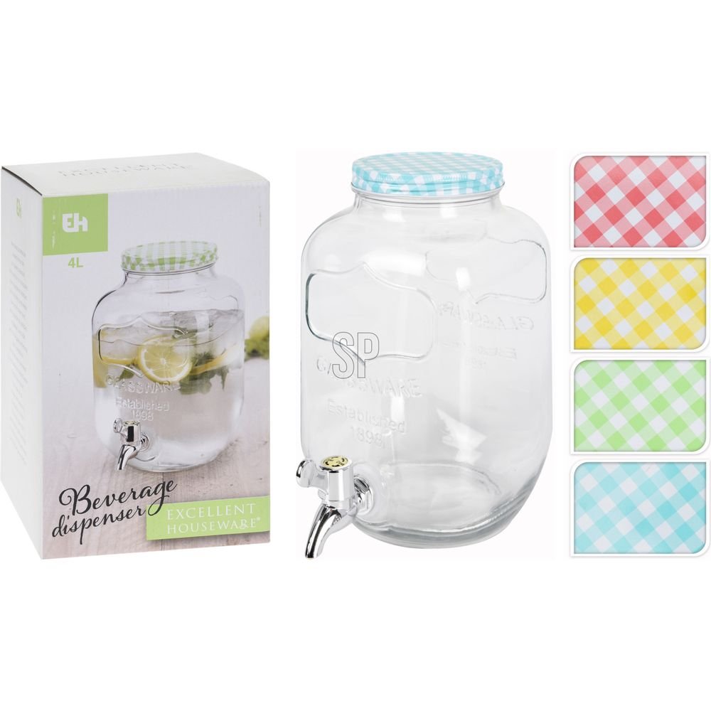 Dispensador de Bebidas de Cristal 4 Litros Colores Surtidos Koopman Imagen principal del producto