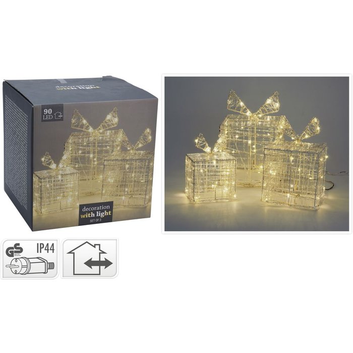 DECORACION LUMINOSA SET 3 REGALOS ACRILICO 90LED | KOOPMAN CHRISTMAS | 1 UNIDAD | 8719202613247 Imagen principal del producto