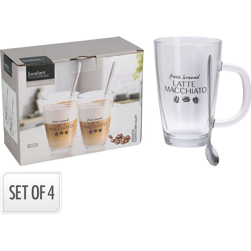 Set 2 Tazas 300ml Vidrio con Cucharita para Latte Machiato Koopman