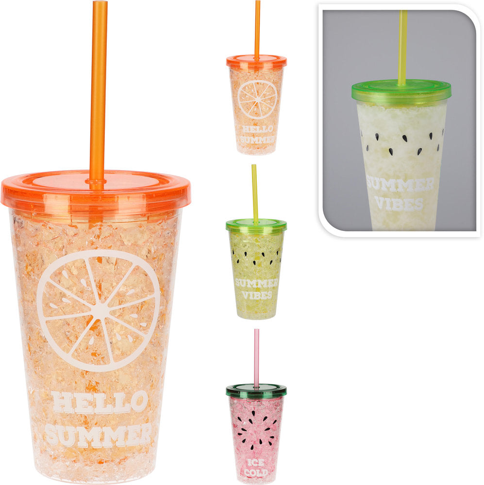 Vaso con Tapa y Pajita Fruta Surtidos Koopman