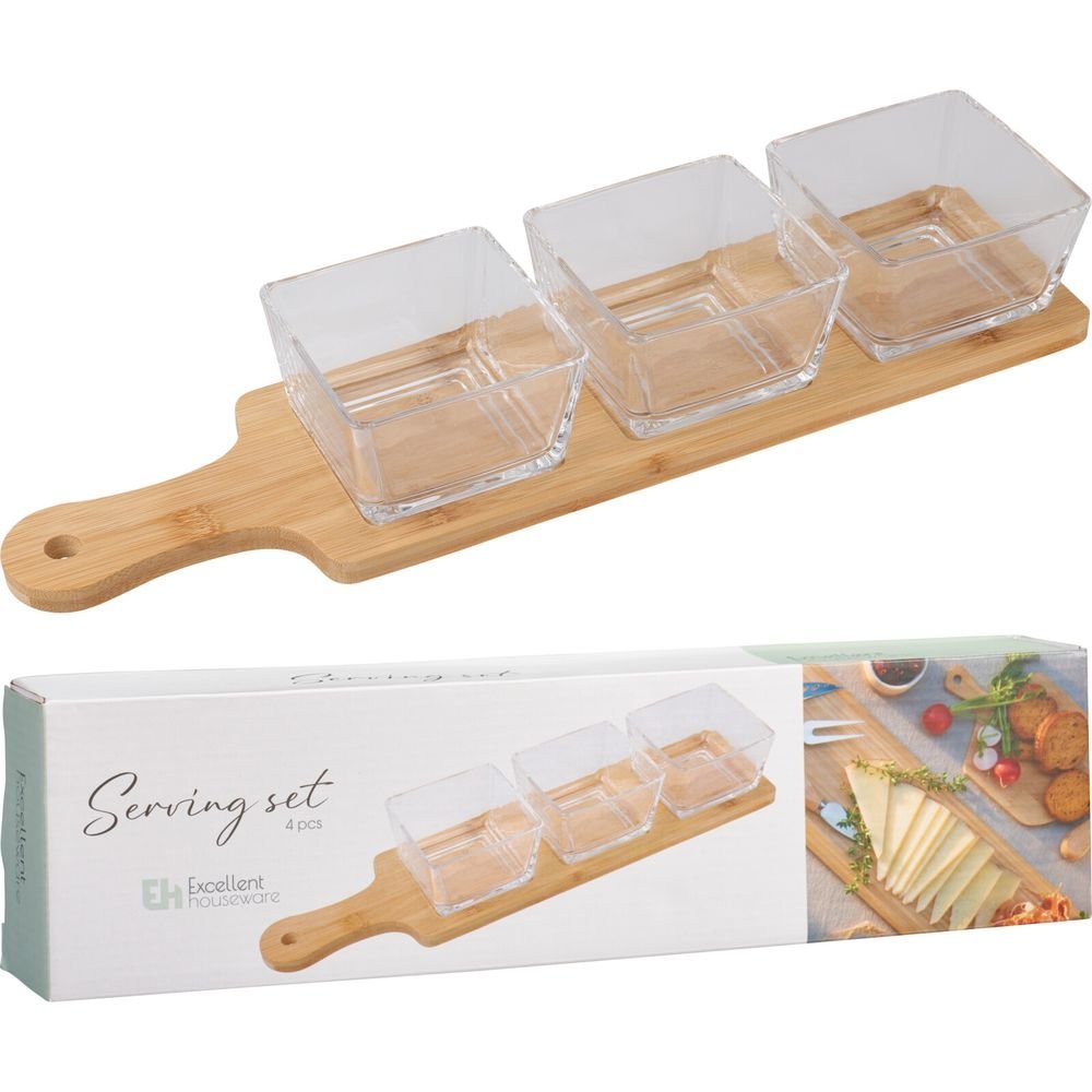 Set para Aperitivos Tabla y 3 Cuencos de Cristal Koopman