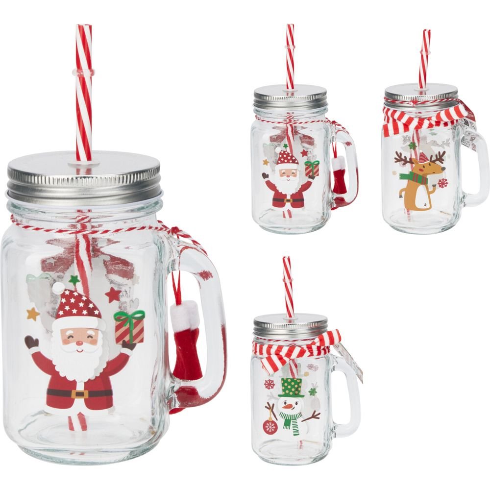 JARRA CON TAPA Y PAJITA 3 MODELOS SURTIDOS | KOOPMAN CHRISTMAS | ENVASE 12 UDS. UNIDAD | 8721037495820 Imagen principal del producto