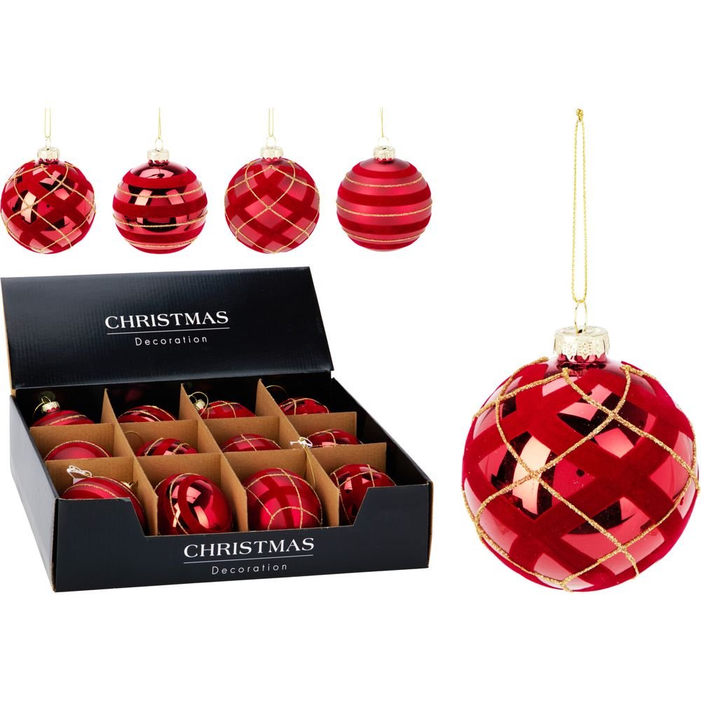EXPOSITOR 12 BOLAS NAVIDAD VIDRIO 8CM ROJO SURTIDAS | KOOPMAN CHRISTMAS | ENVASE 12 UDS. UNIDAD | 8721037672450 Imagen principal del producto
