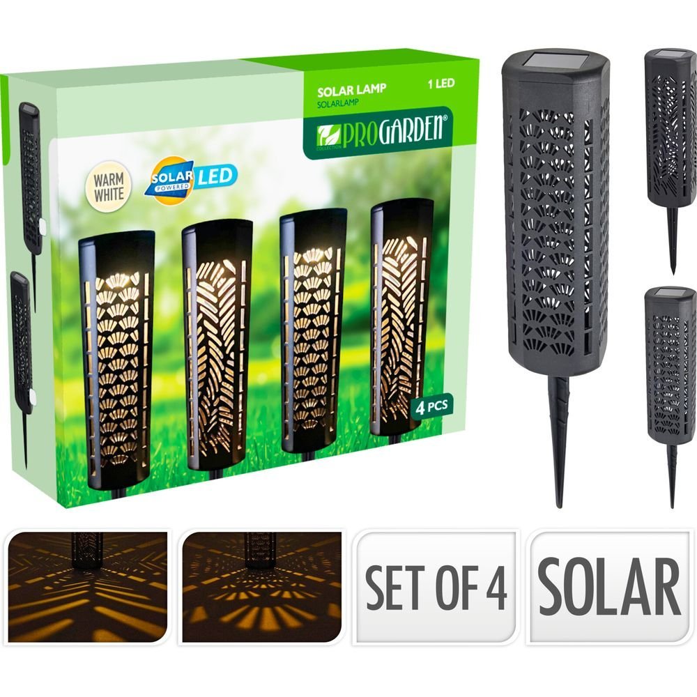 Set 4 lámparas solares PP Black surtidas Koopman