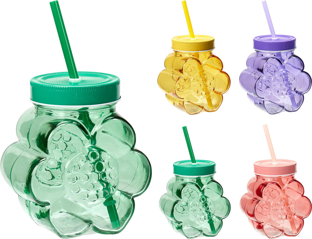 Vaso con Tapa y Pajita en Forma de Flor Colores Surtidos Koopman