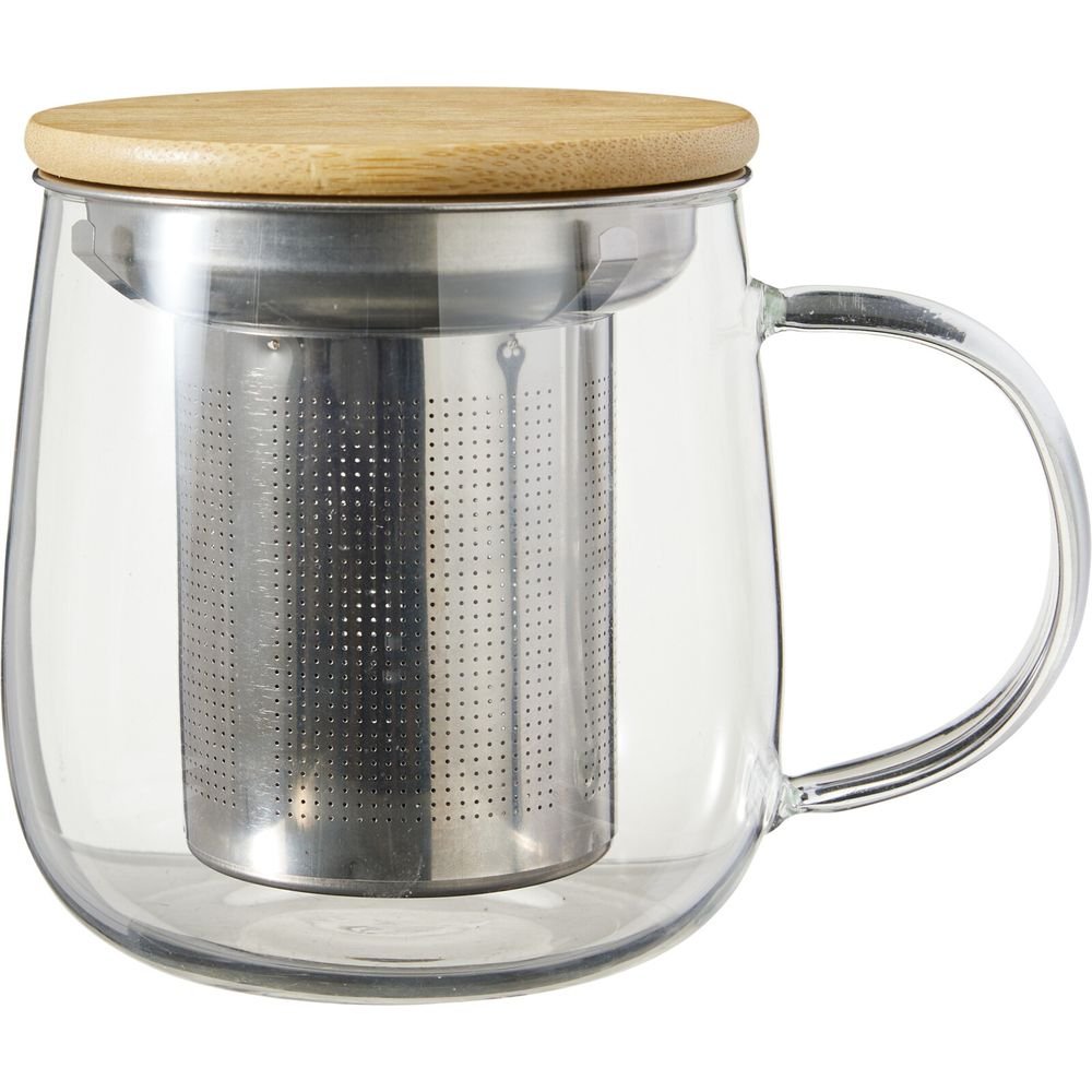 Taza de vidrio para té con infusor y tapa de madera Koopman