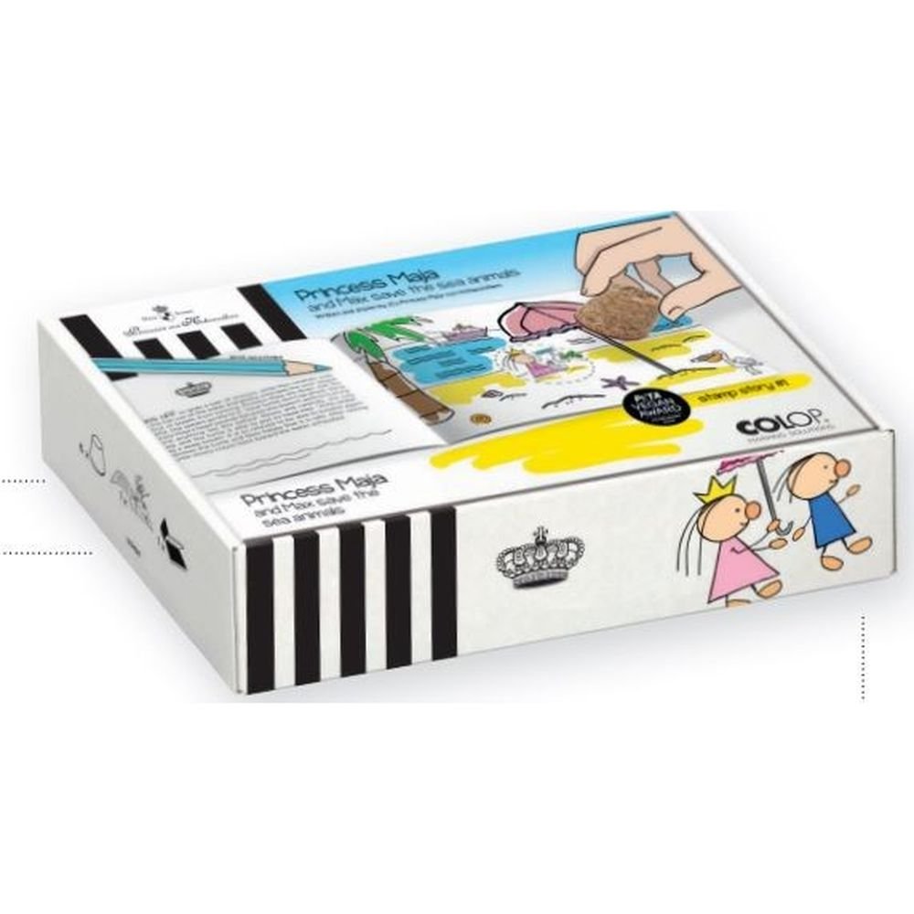 Caja 6 Sellos Corcho y Tampón con Libro y Stamp Story COLOP España Imagen principal del producto